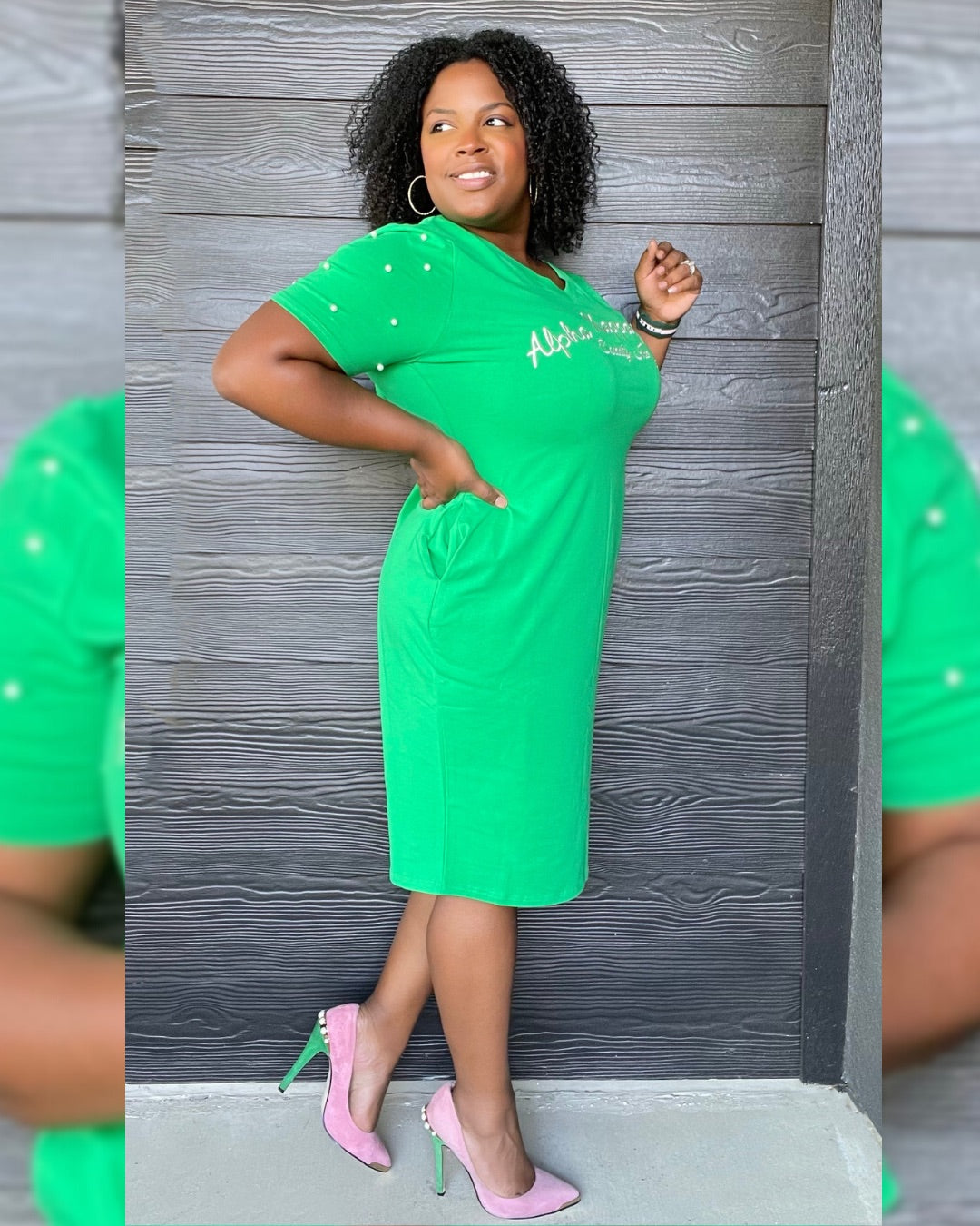 Pretty Pearlfect Green Tee Shirt Dress