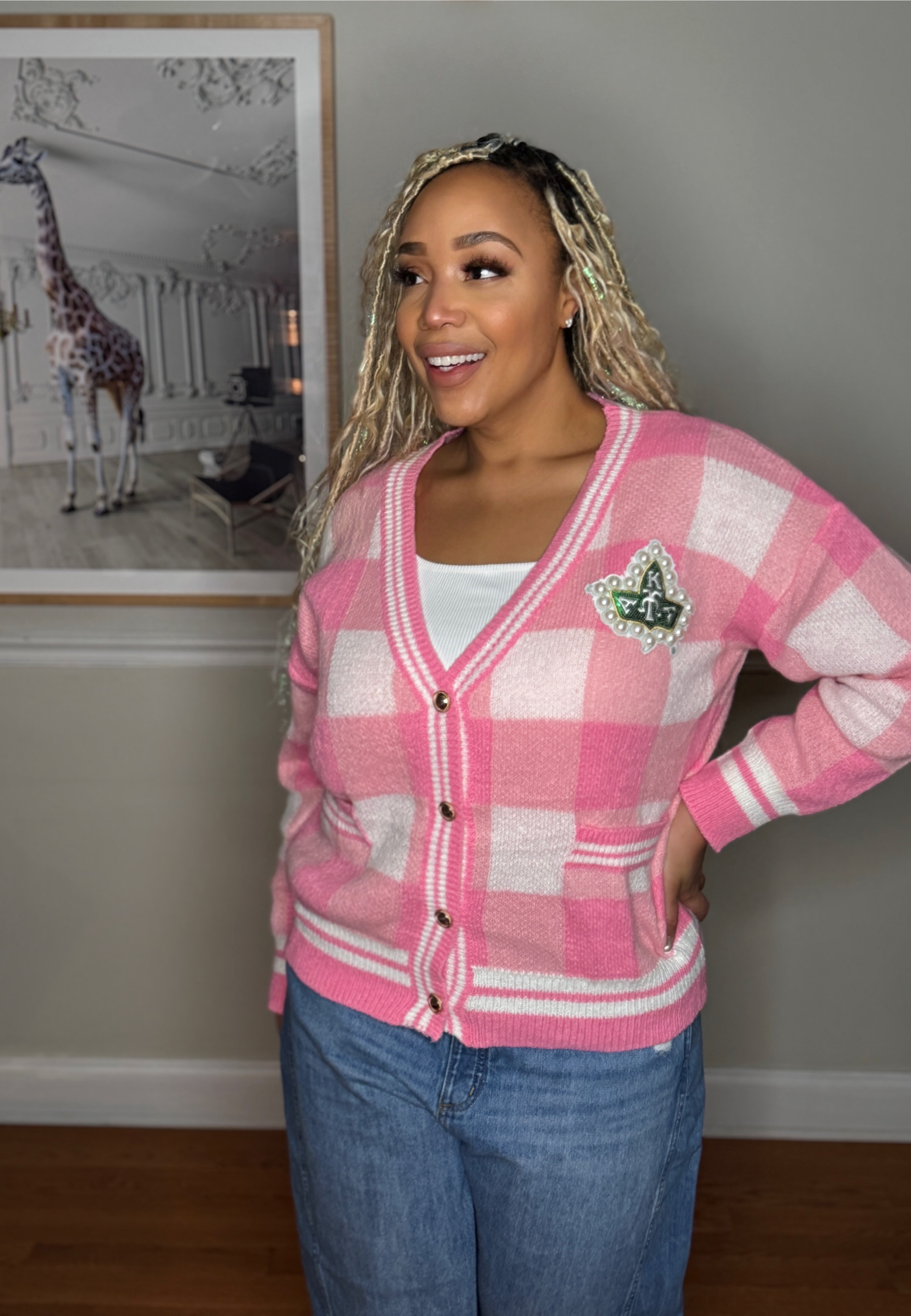 Pretty & Pearlfectly Plaid Cardigan