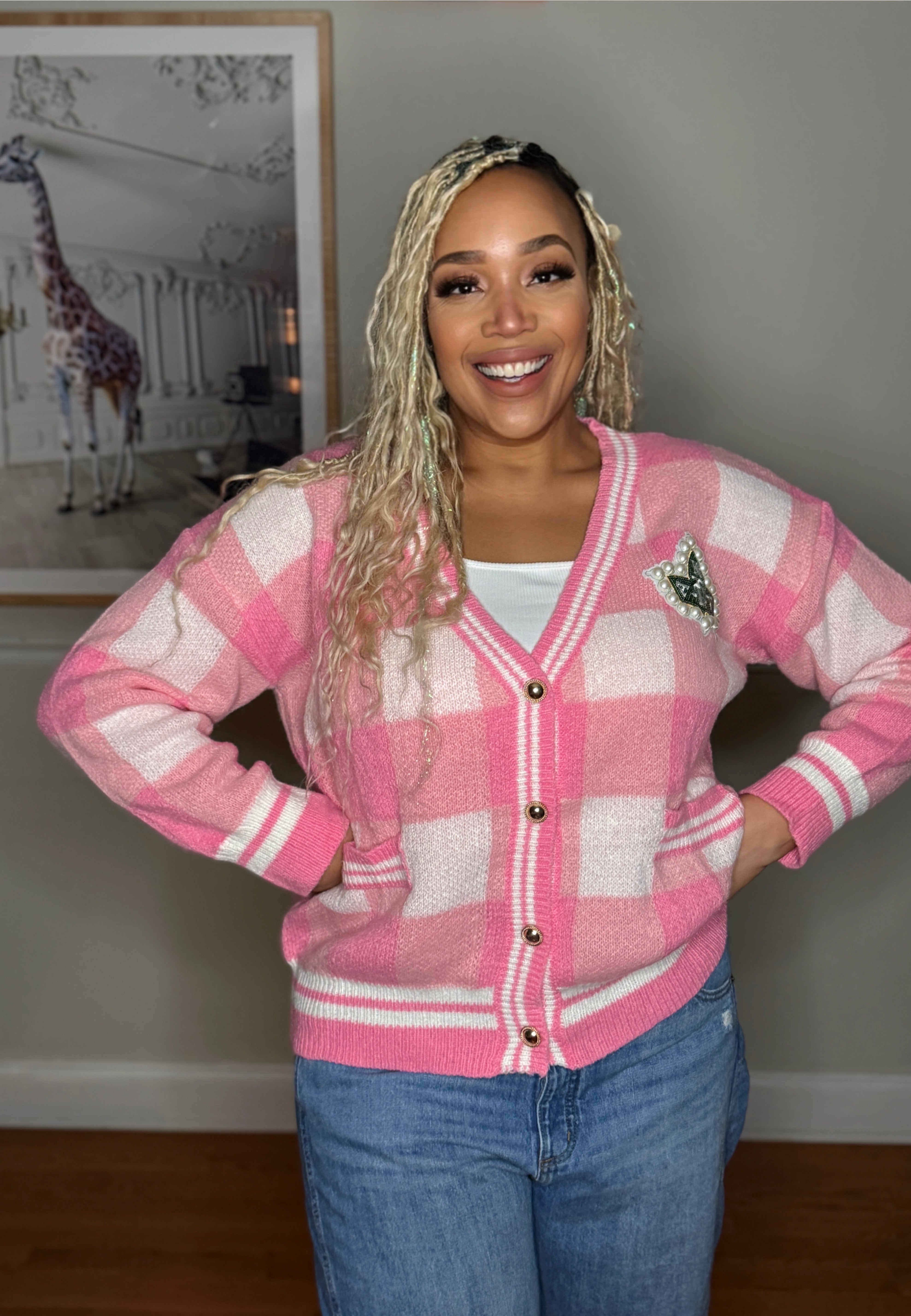 Pretty & Pearlfectly Plaid Cardigan