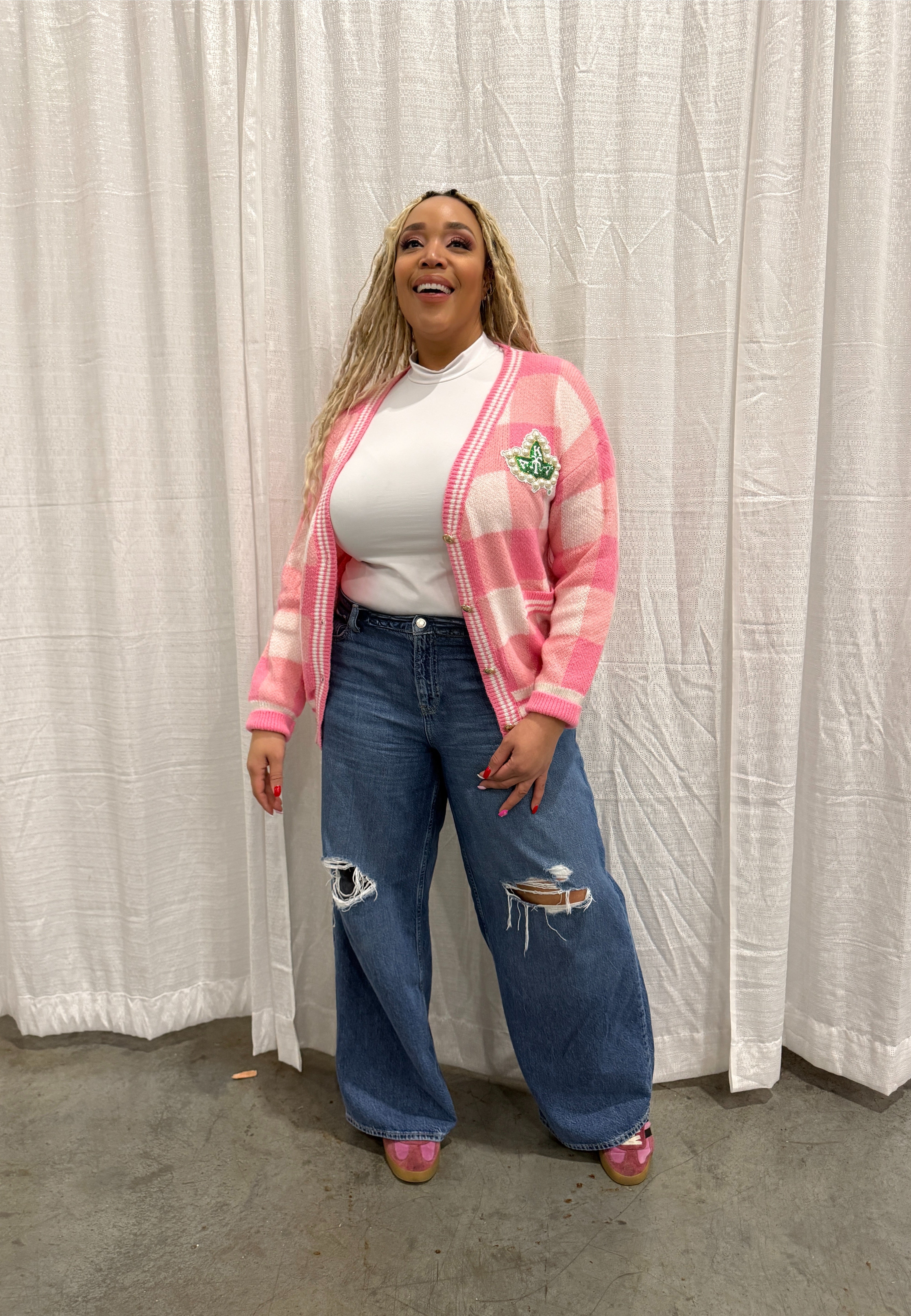 Pretty & Pearlfectly Plaid Cardigan