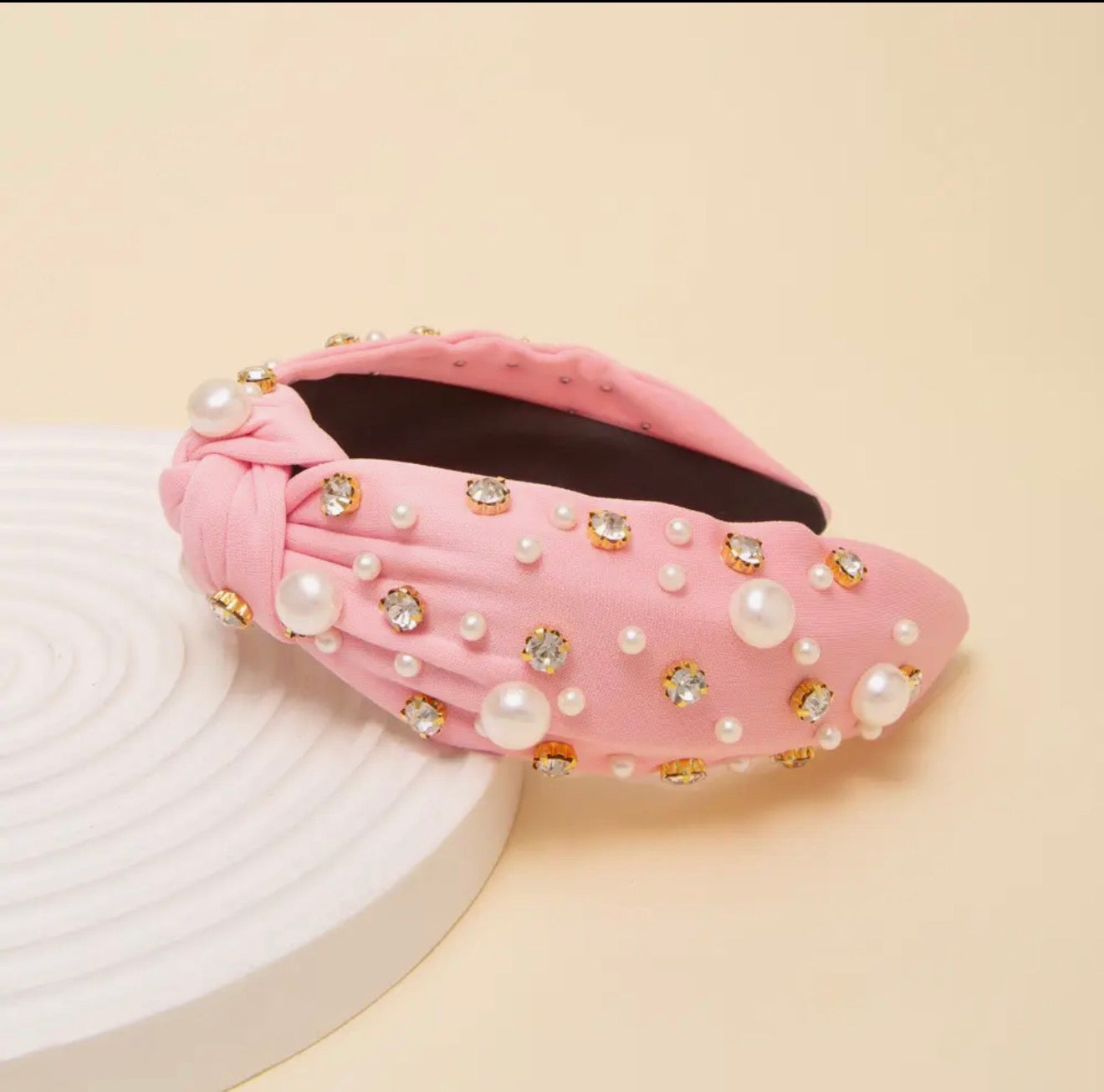 Pearls & Jewels All Over Pink Knotted Headband