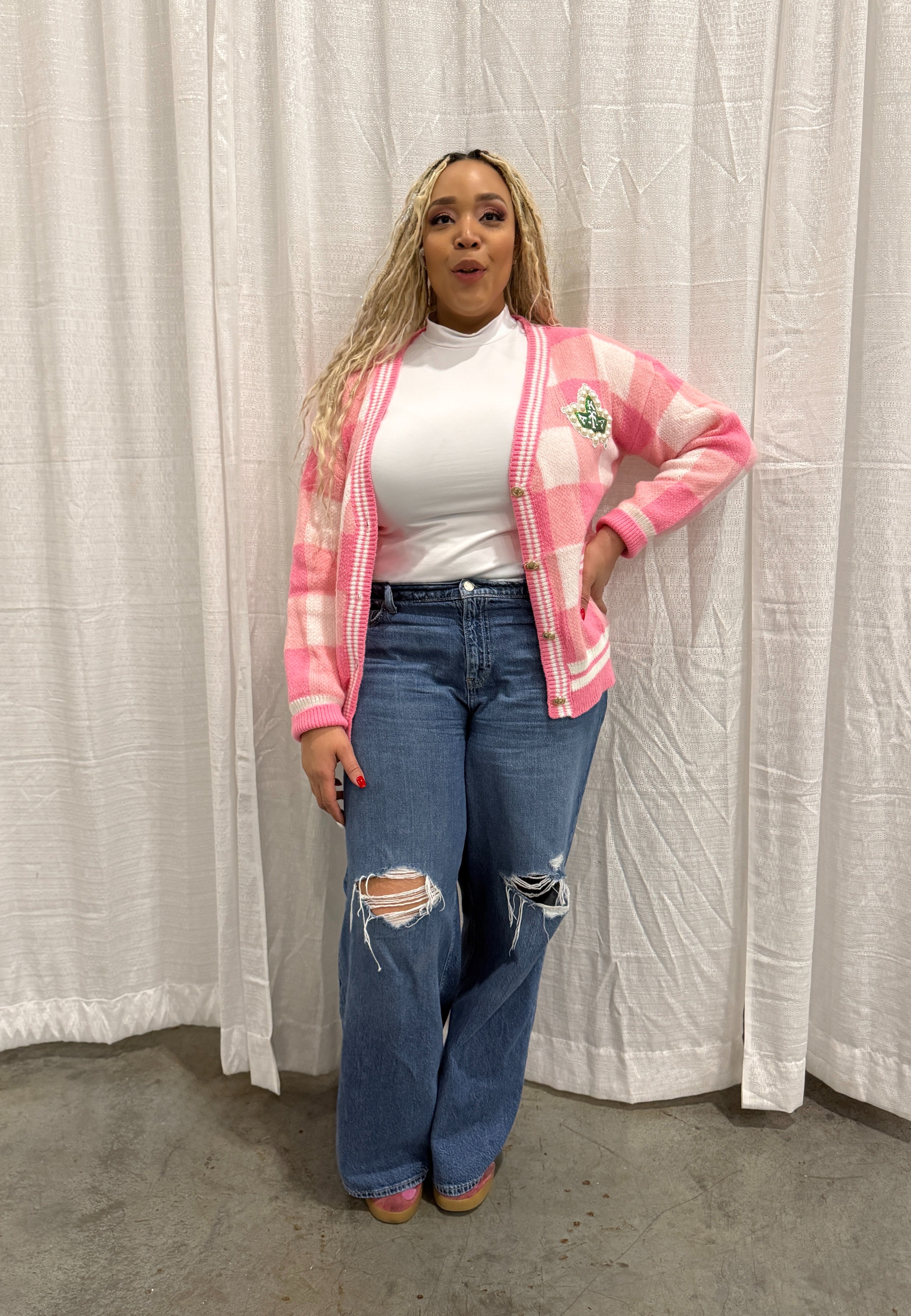 Pretty & Pearlfectly Plaid Cardigan