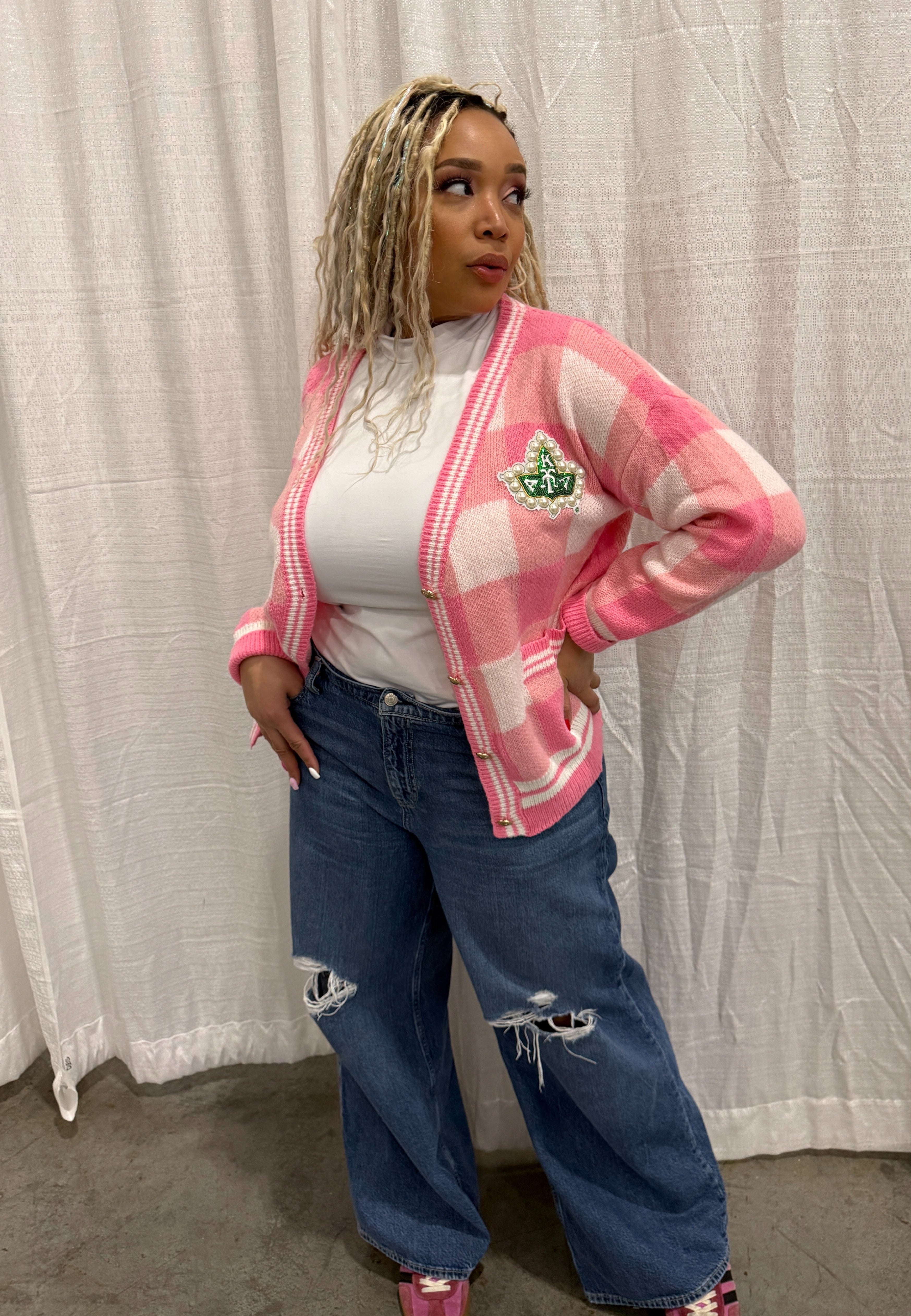 Pretty & Pearlfectly Plaid Cardigan