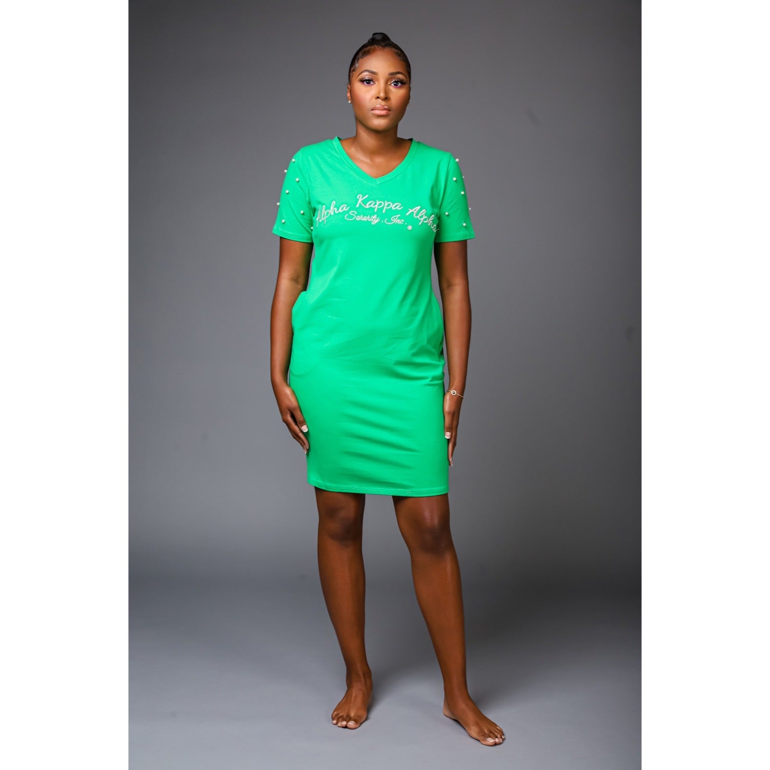 Pretty Pearlfect Green Tee Shirt Dress