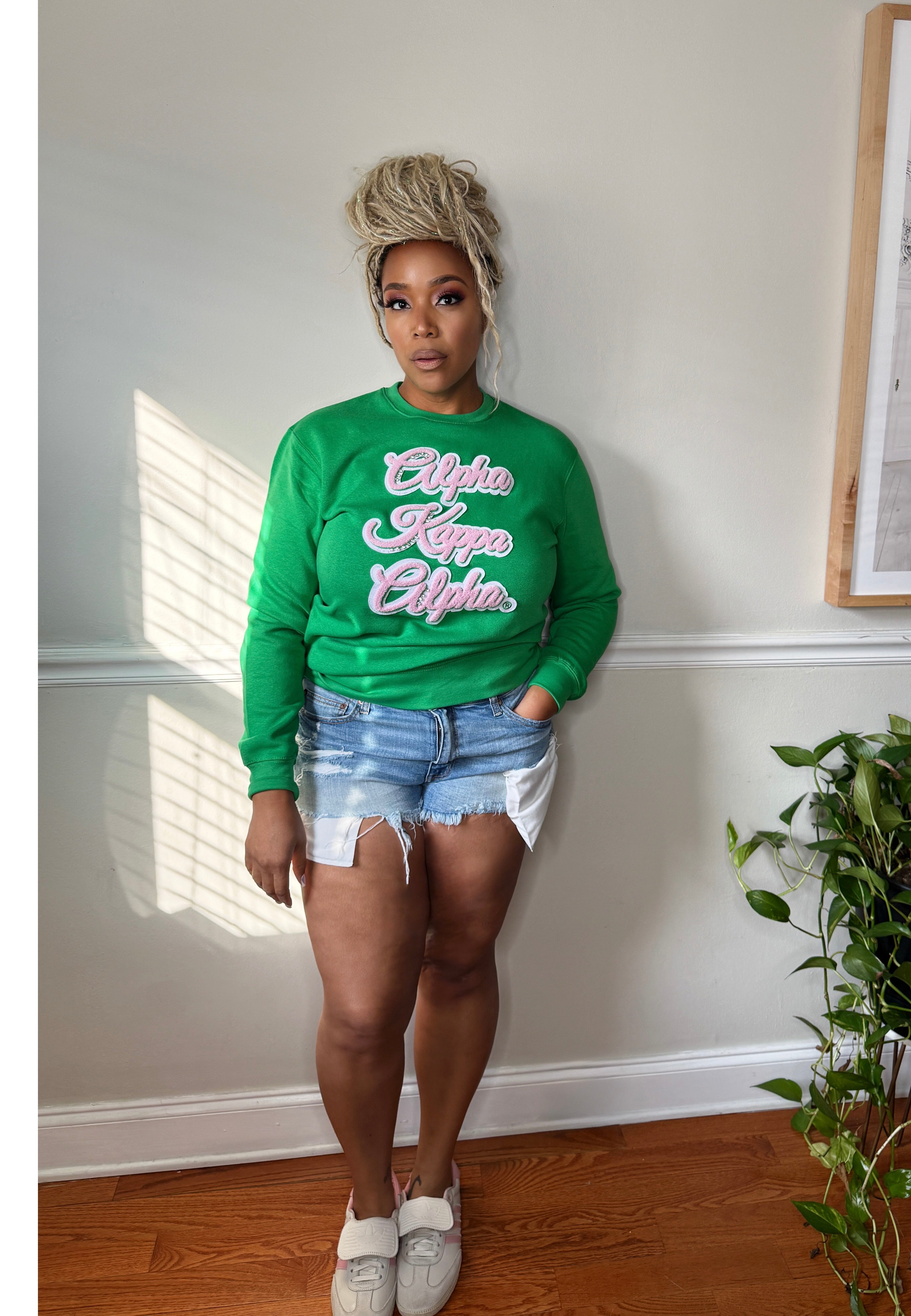 AKA® Green Crystals & Chenille Sweatshirt