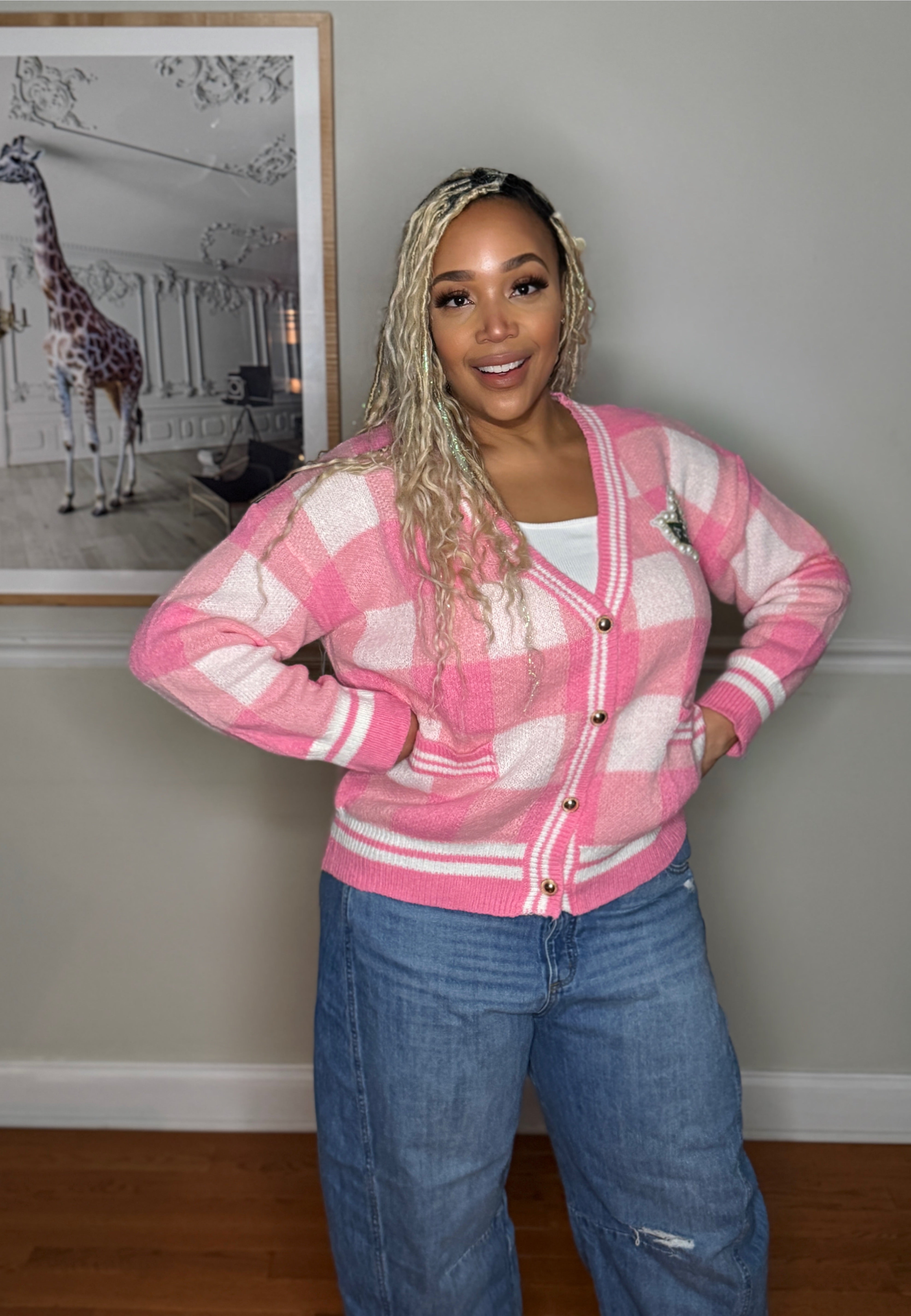 Pretty & Pearlfectly Plaid Cardigan