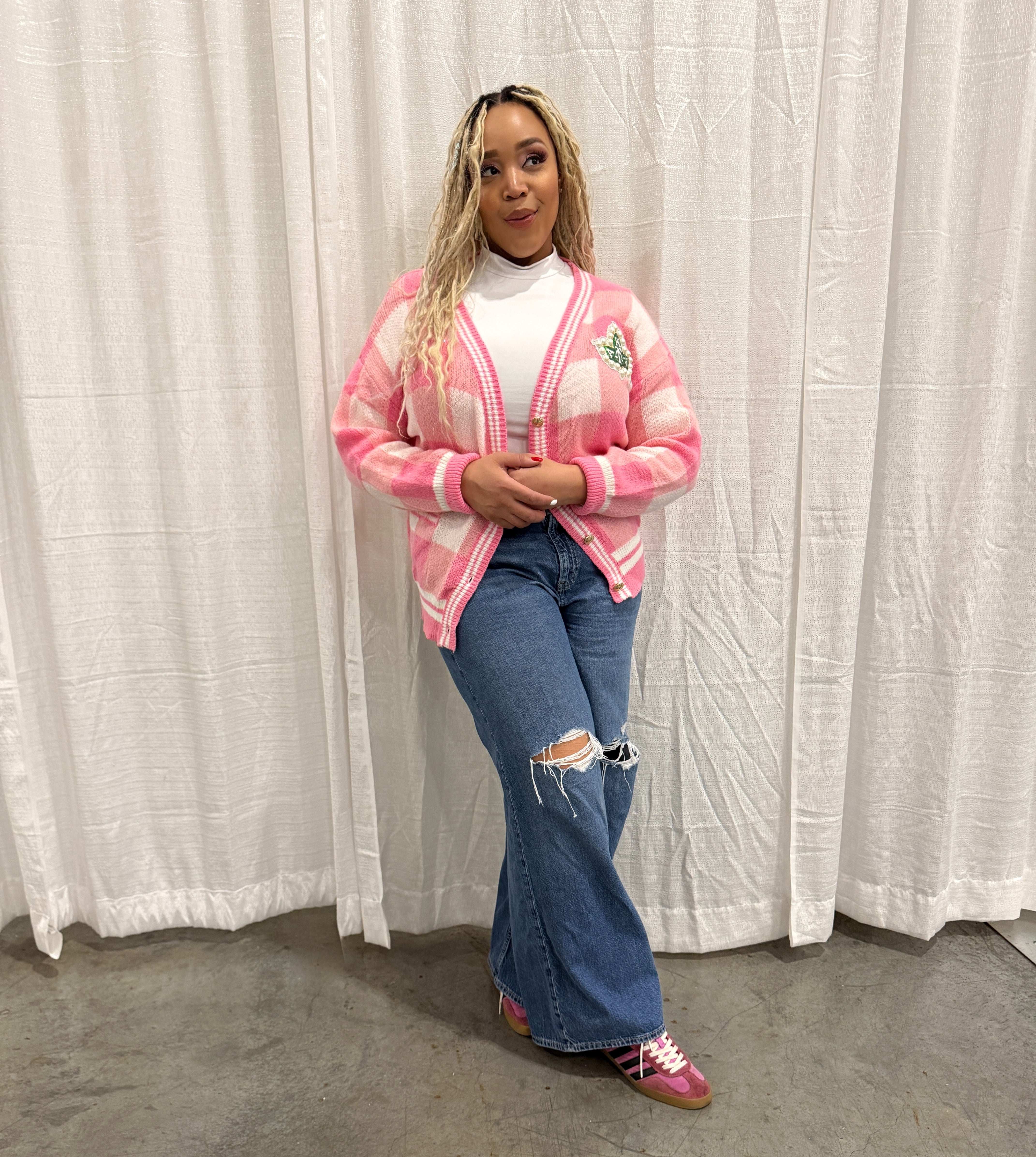 Pretty & Pearlfectly Plaid Cardigan