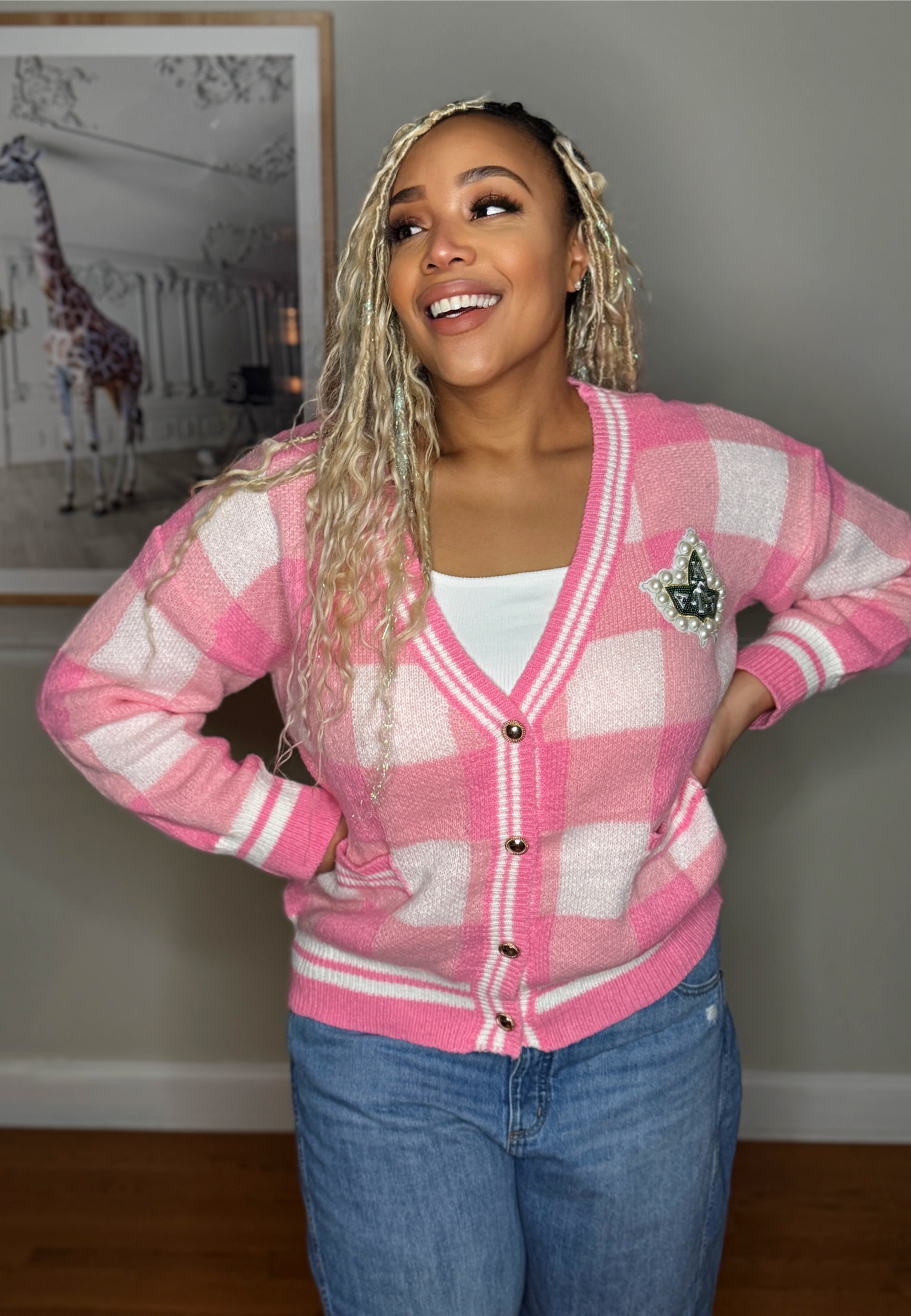 Pretty & Pearlfectly Plaid Cardigan