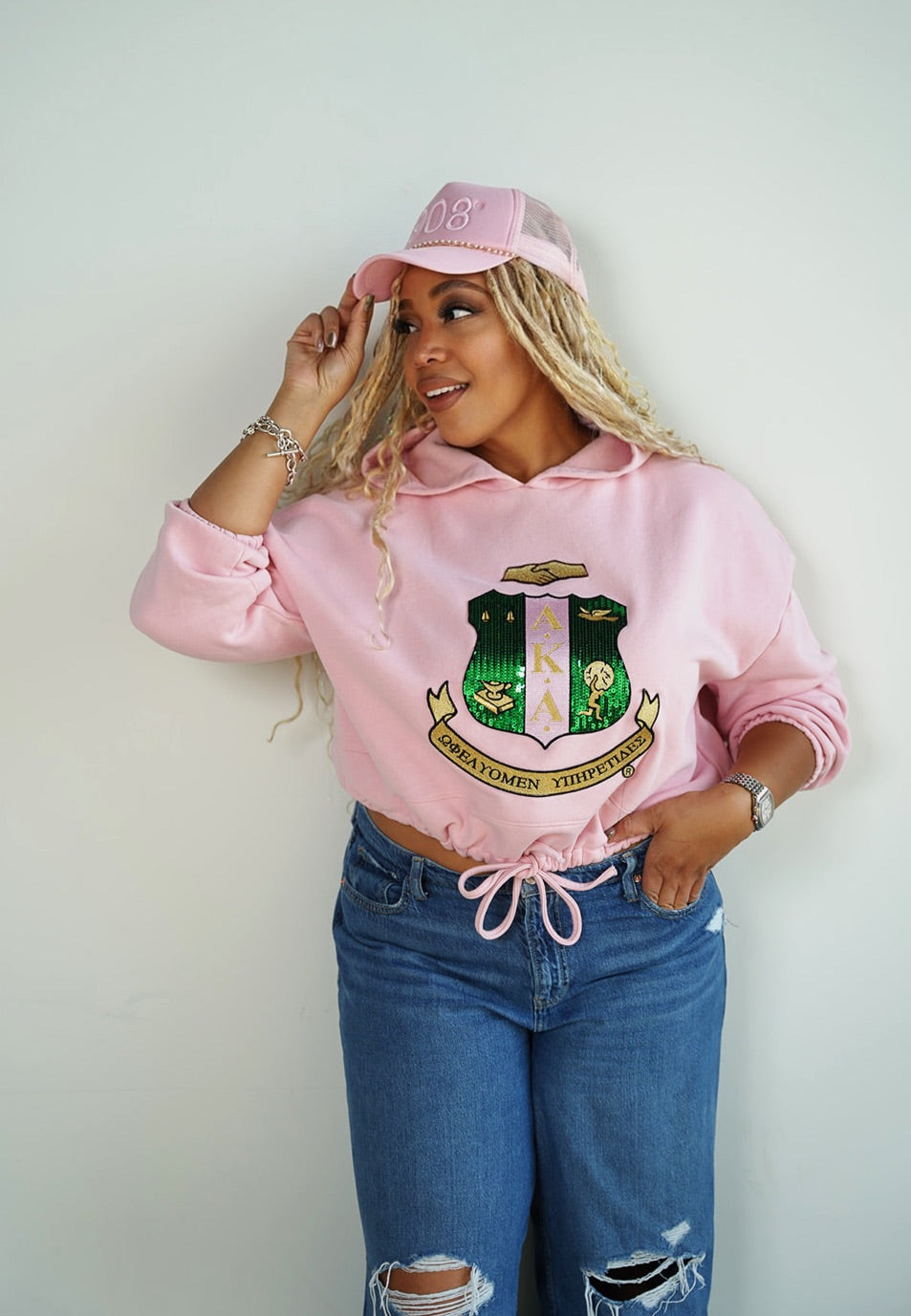 1908® Pearl String Trucker Hat (Salmon Pink)