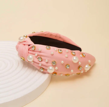 Pearls & Jewels All Over Salmon Pink Knotted Headband