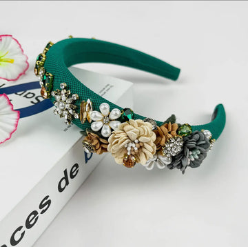 Vintage Baroque Green Flower Headband
