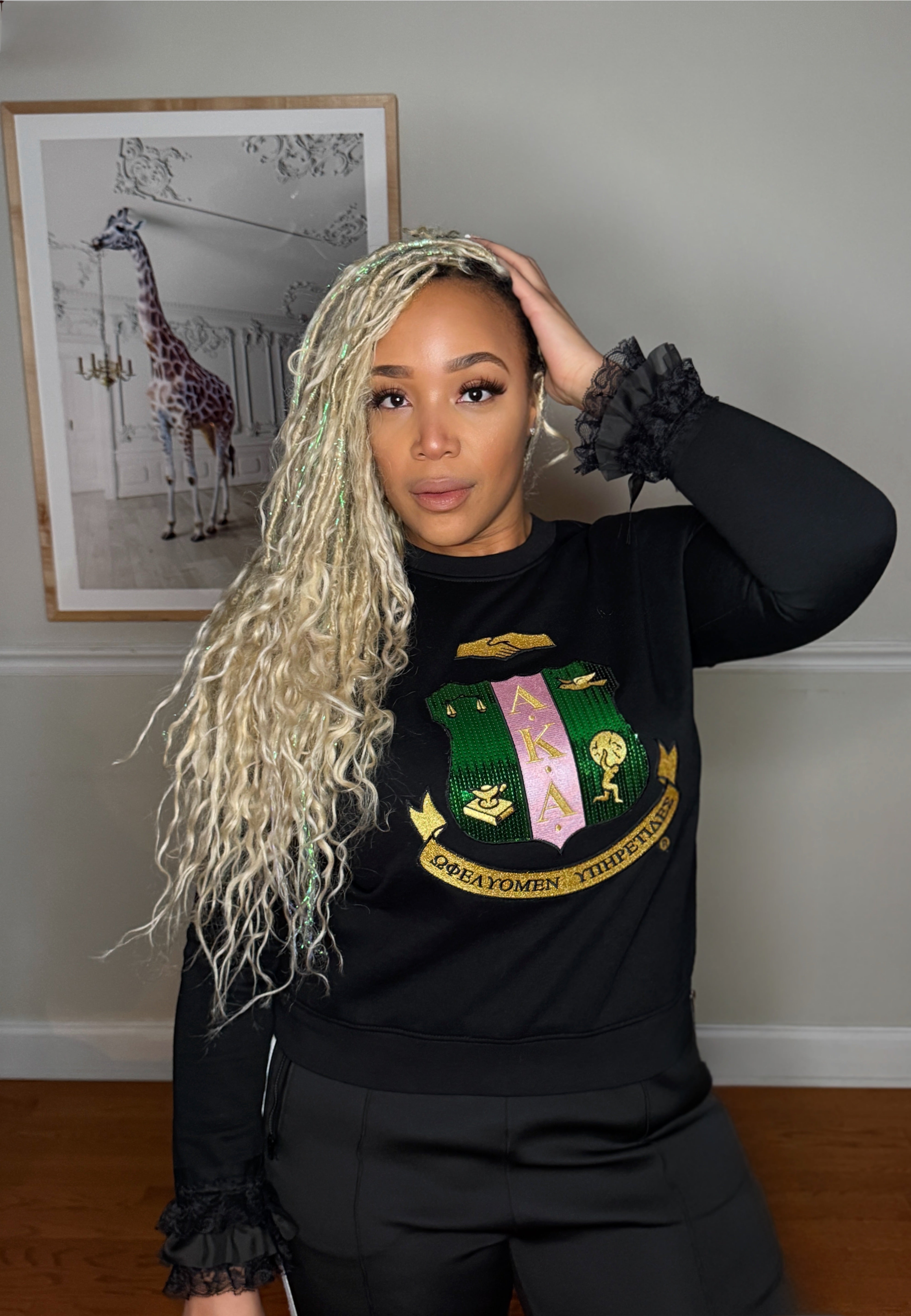 AKA® Lace, Ruffle & Sequin Shield Sweatshirt