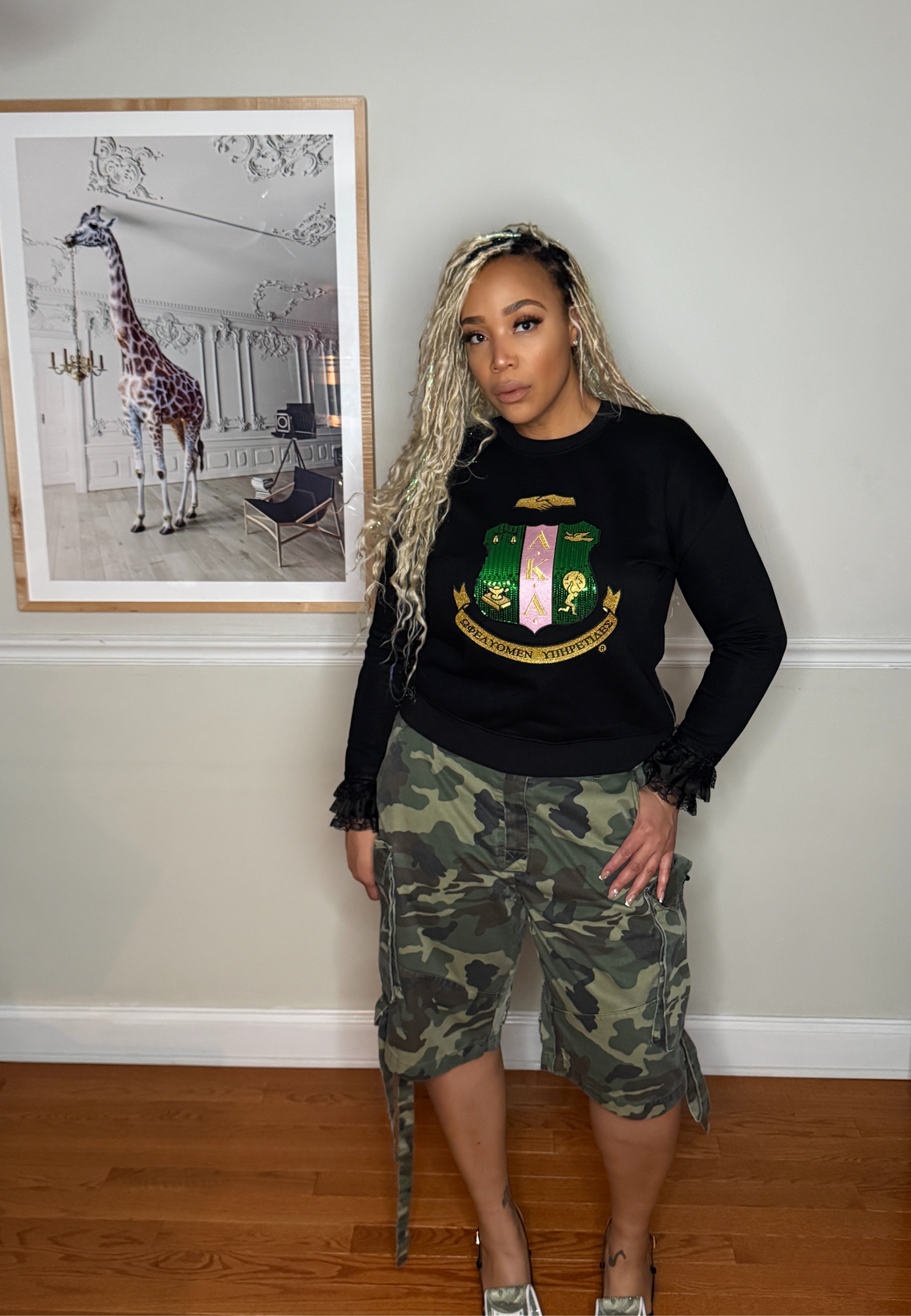 AKA® Lace, Ruffle & Sequin Shield Sweatshirt