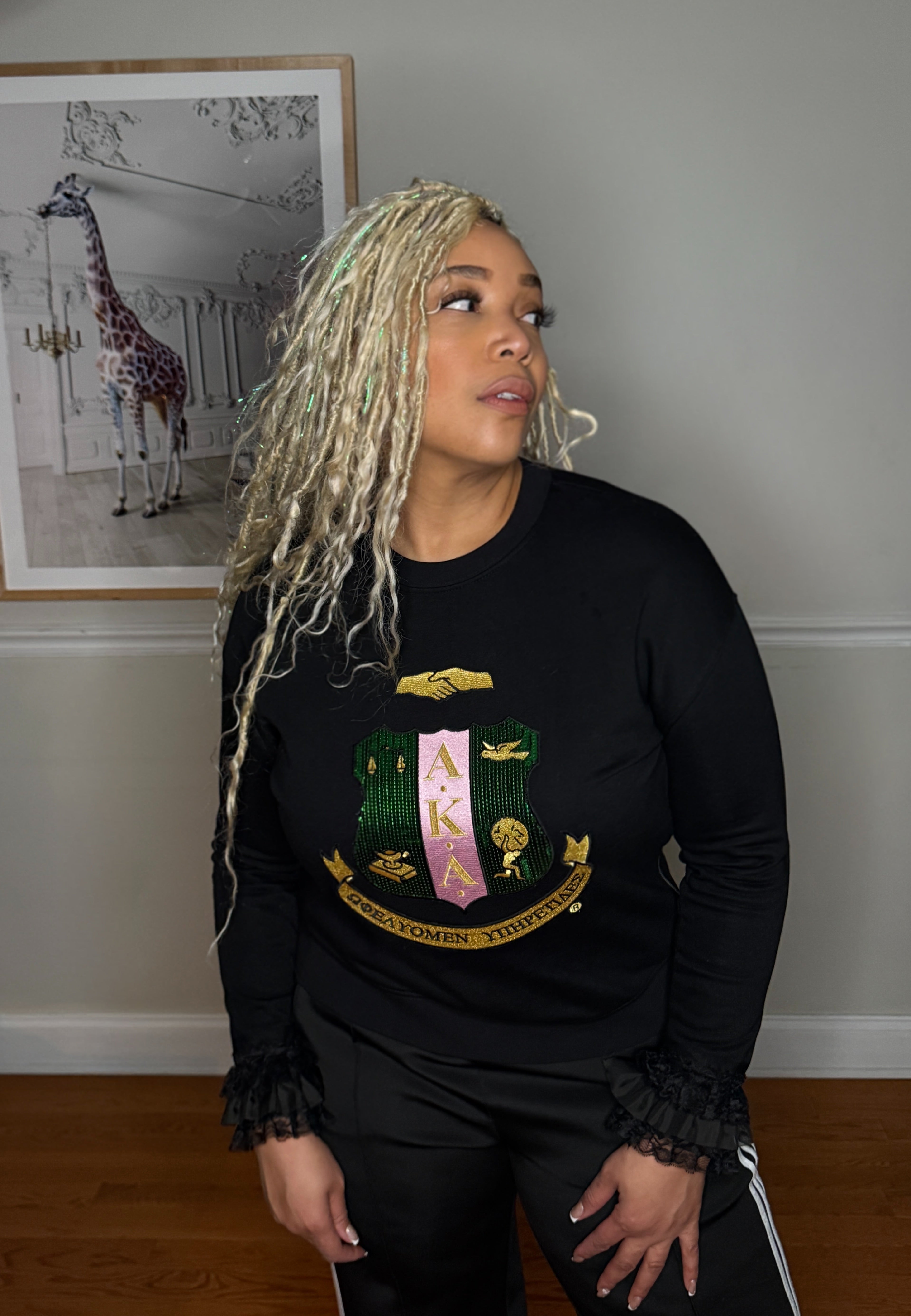 AKA® Lace, Ruffle & Sequin Shield Sweatshirt