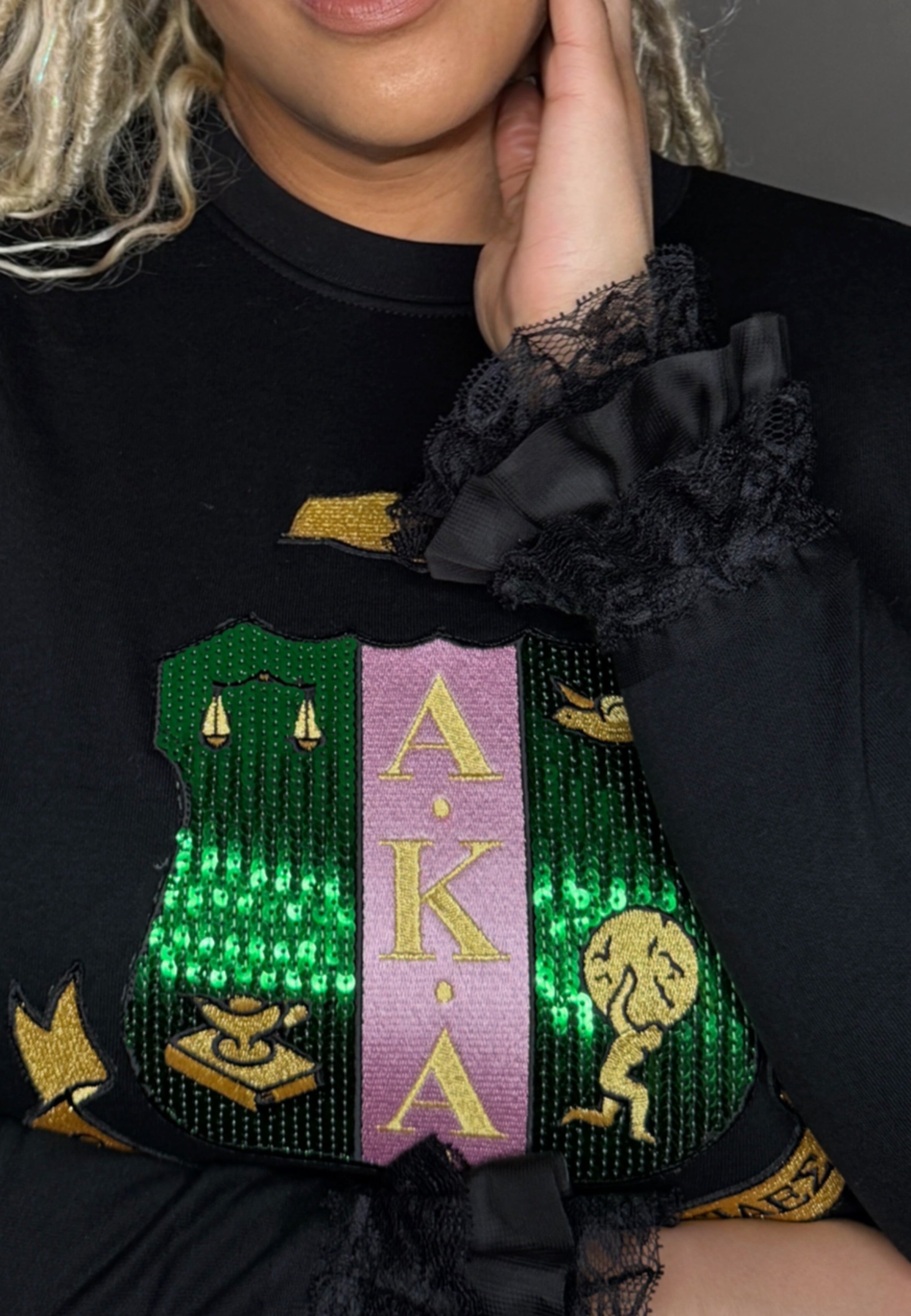 AKA® Lace, Ruffle & Sequin Shield Sweatshirt