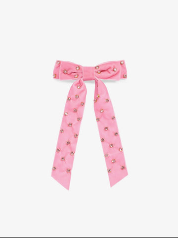 Pretty Pink Velvet & Rhinestones Bow Clip
