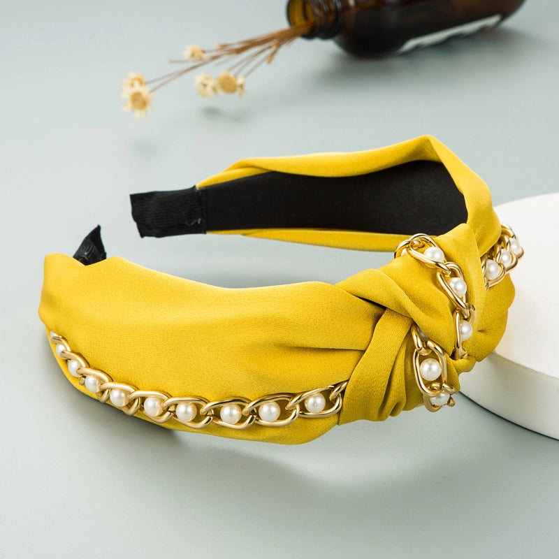 Pearl Chain Gold Knotted Headband